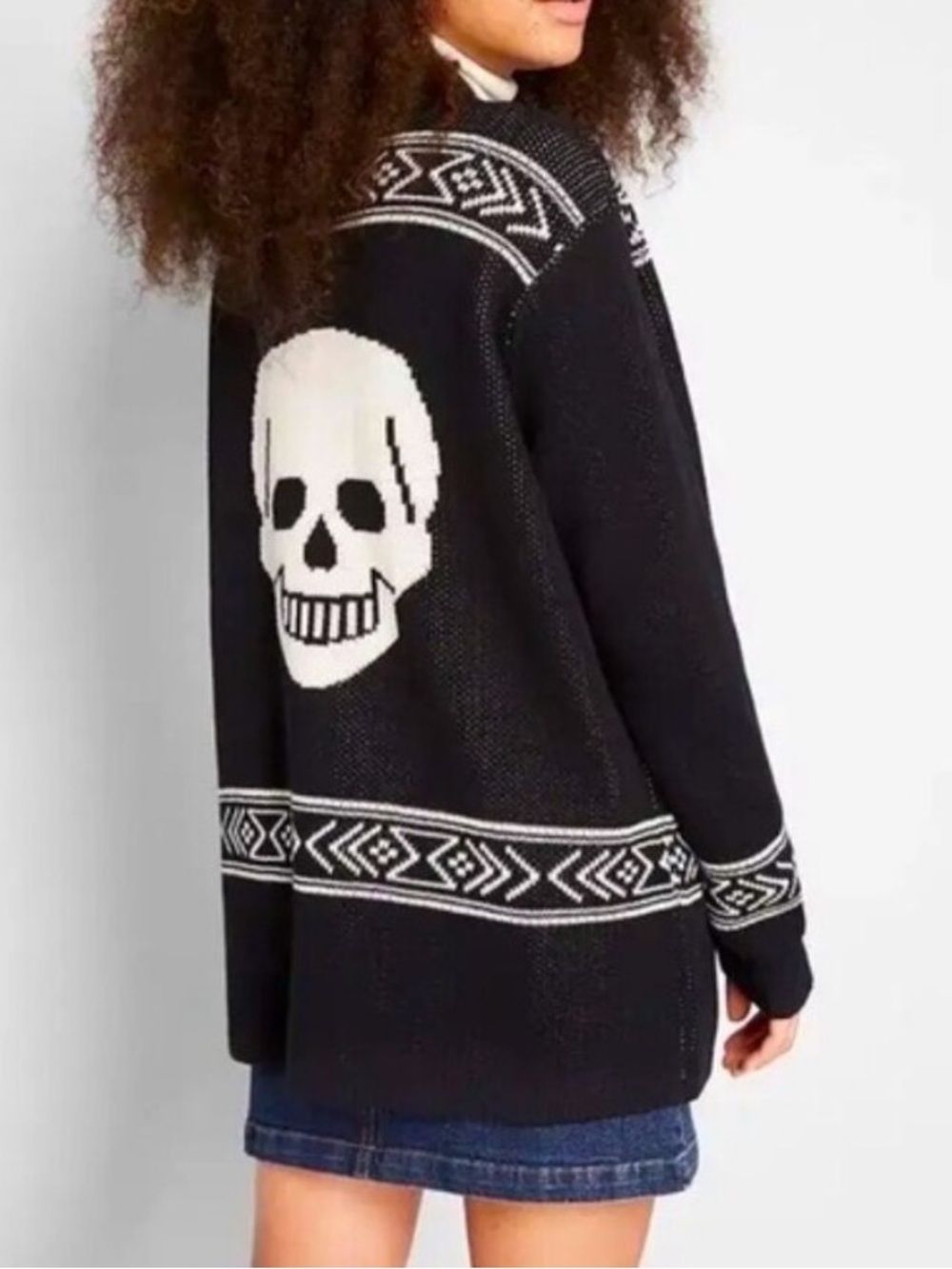 ModCloth Halloween Skill Cardigan Sweater Black White Cotton Size XS